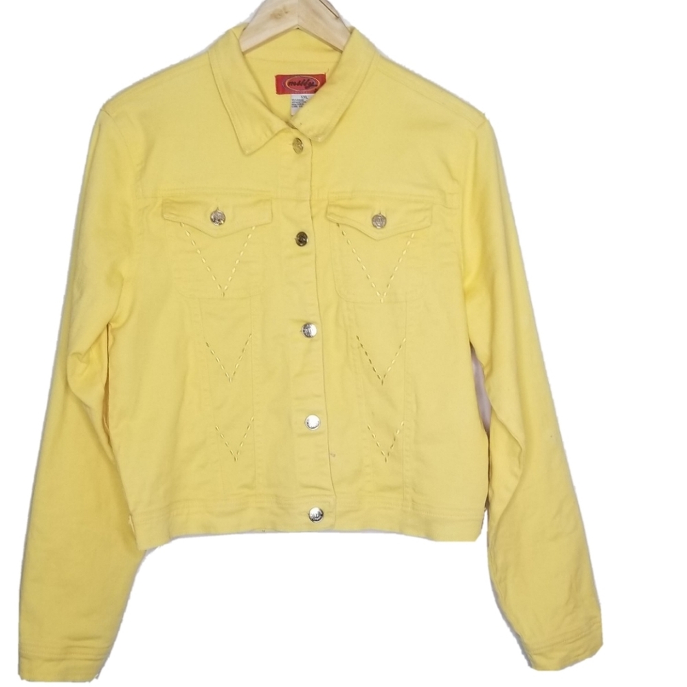 Milly Jeans Denim Jean Yellow Jacket Size XX-Large Boxy Long Sleeves
